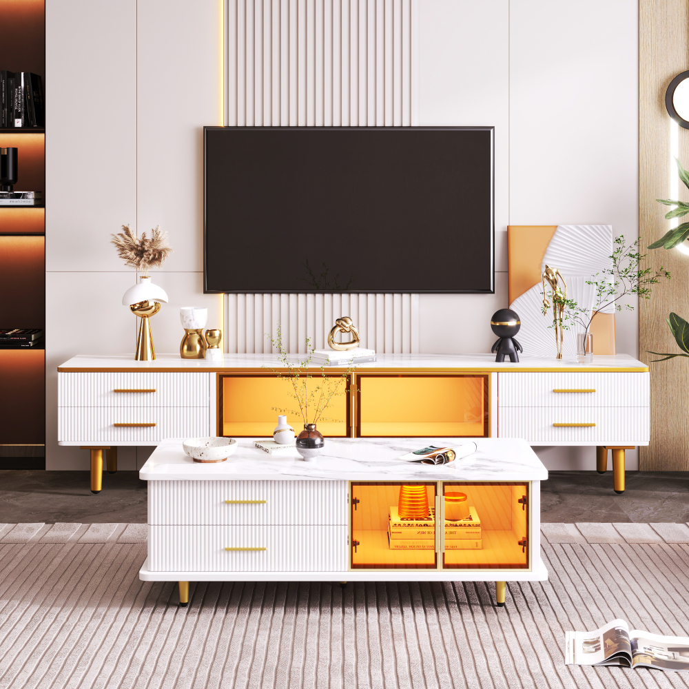 Mueble de tv para salón 4 cajones 2 puertas blanco 47,5x170x37cm