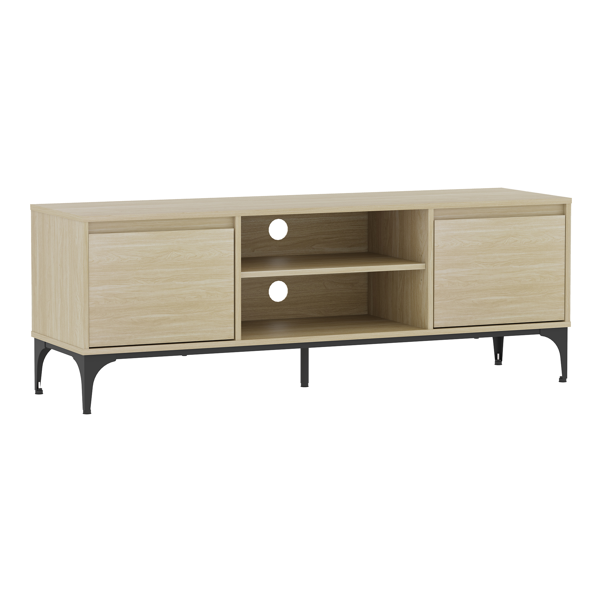 Mueble de tv kistiandi 2 puertas 140x40x50 cm - roble claro [en.casa]