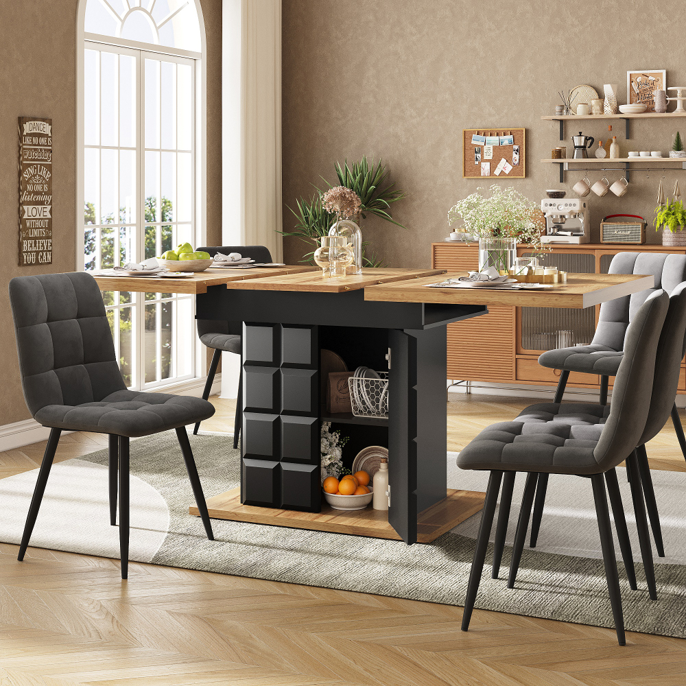 Mesa comedor extensible mdf negro natural 110-140 cm