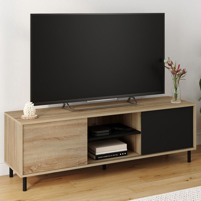 Mueble tv easy bicolor - 2 puertas correderas - 140 cm