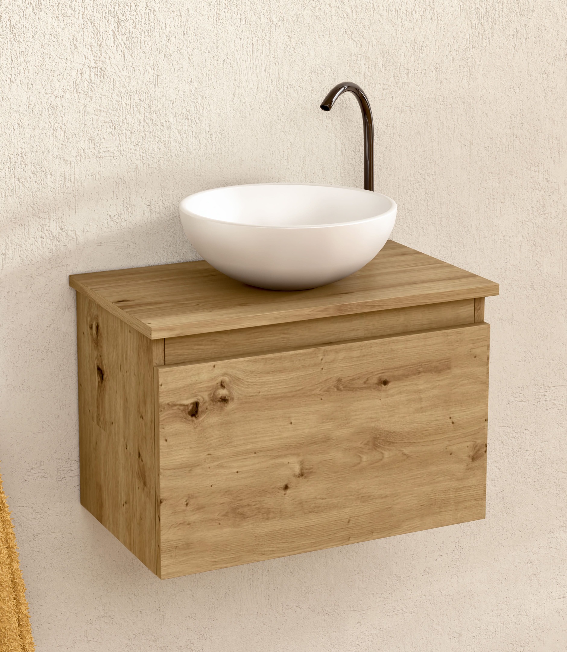 Mueble baño suspendido 49,5cm roble lavabo redondo bellobath