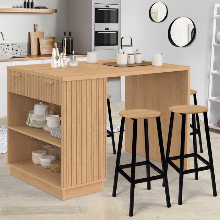 Isla central compacta - roble - 130 cm