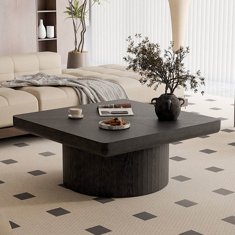 Mesa de centro cuadrada para salón madera y mdf negro