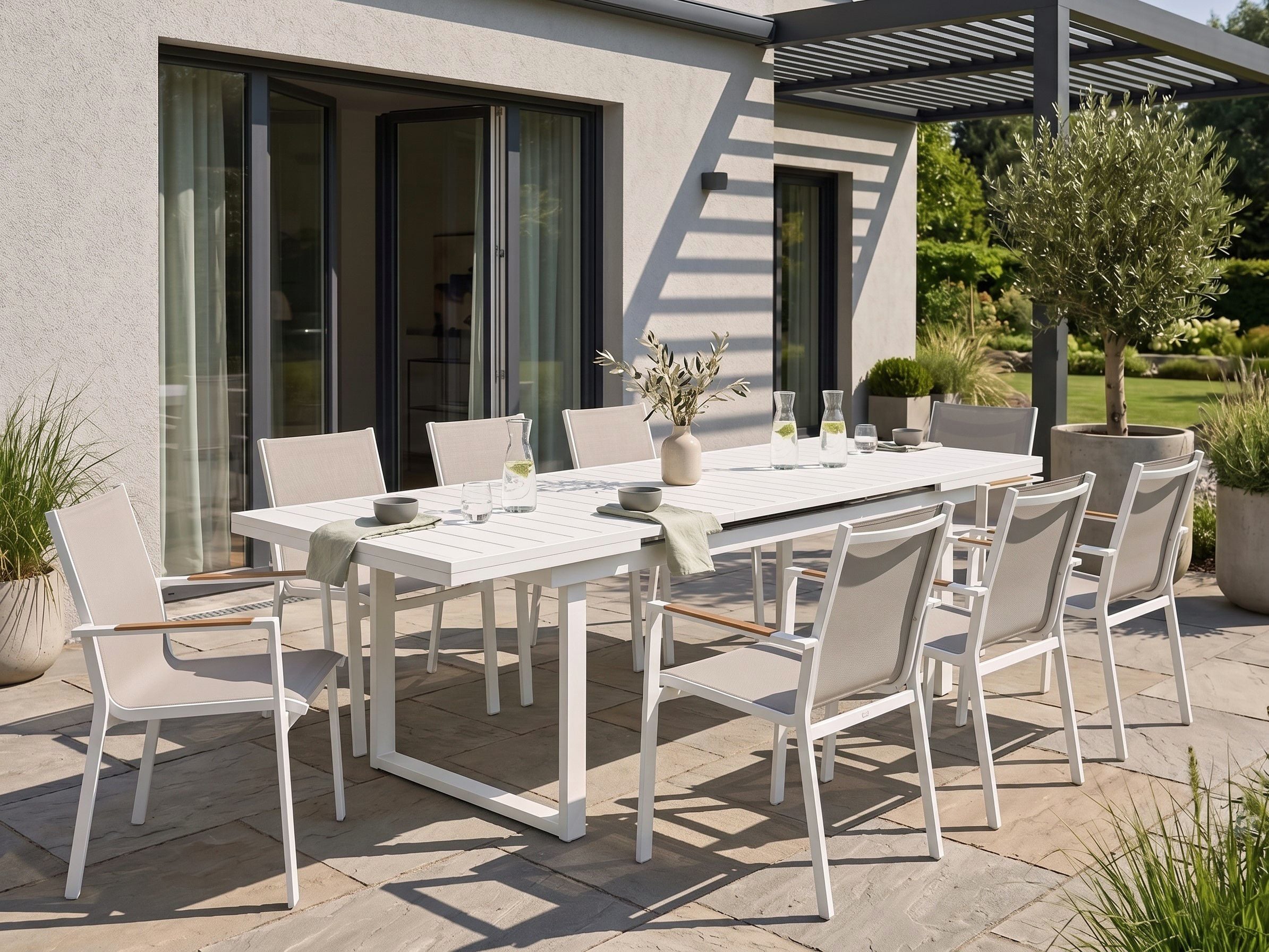Conjunto de comedor exterior 8 plazas valcanetto/busseto metal gris
