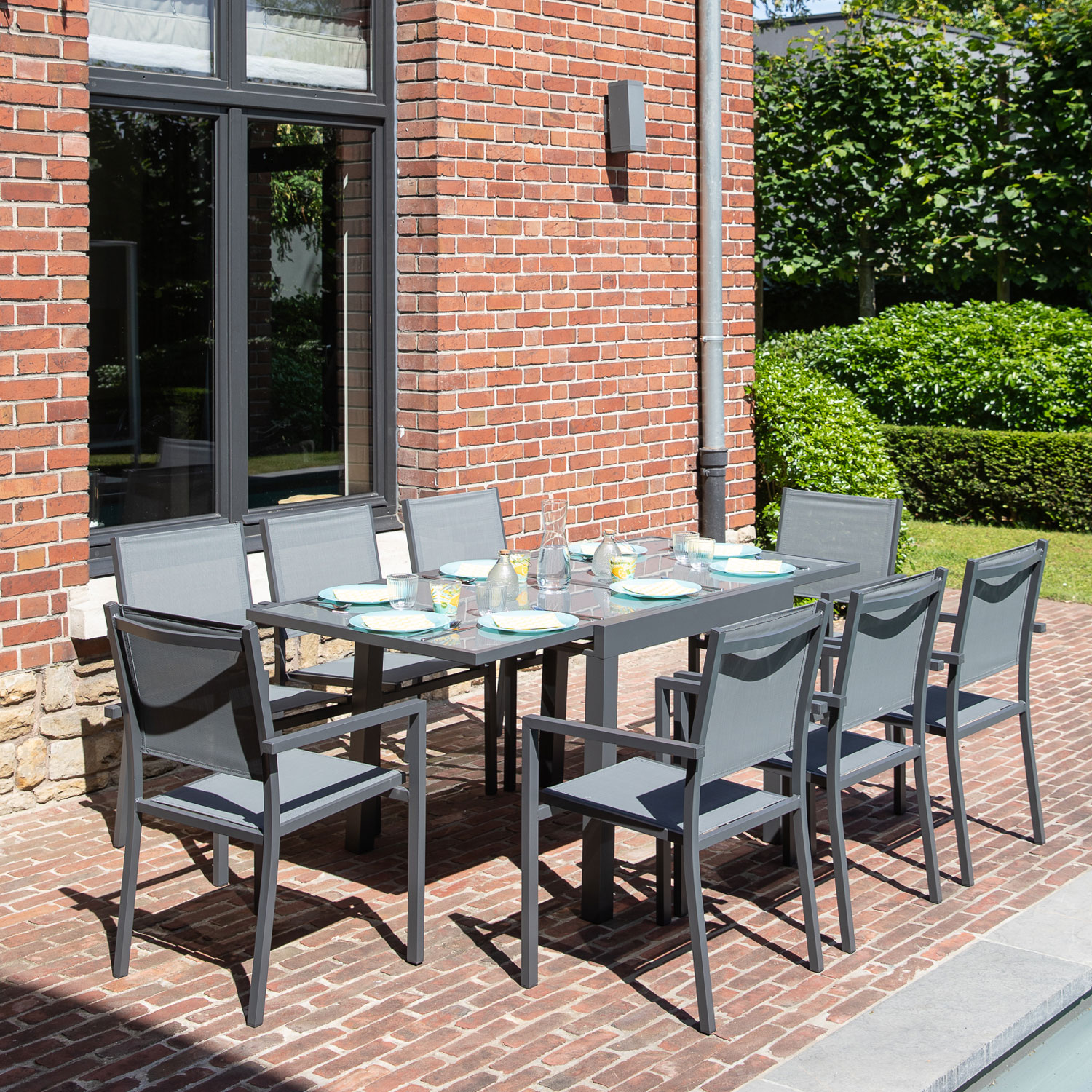 Conjunto de muebles de jardín de textileno gris de 8pl. Aluminio antracita