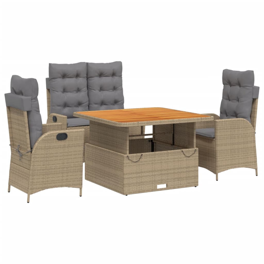 vidaXL set de comedor jardín con cojines 4 pzas ratán sintético beige
