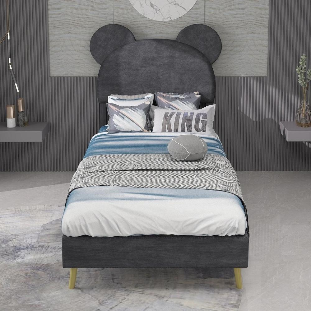 Cama infantil 90x200cm con cabecero cartoon y marco bajo gris