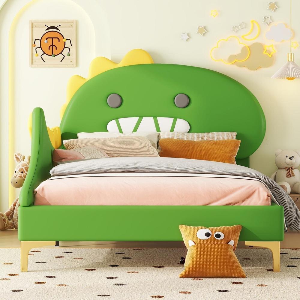 Cama infantil dinosaurio cartoon 90x200cm con marco mdf verde