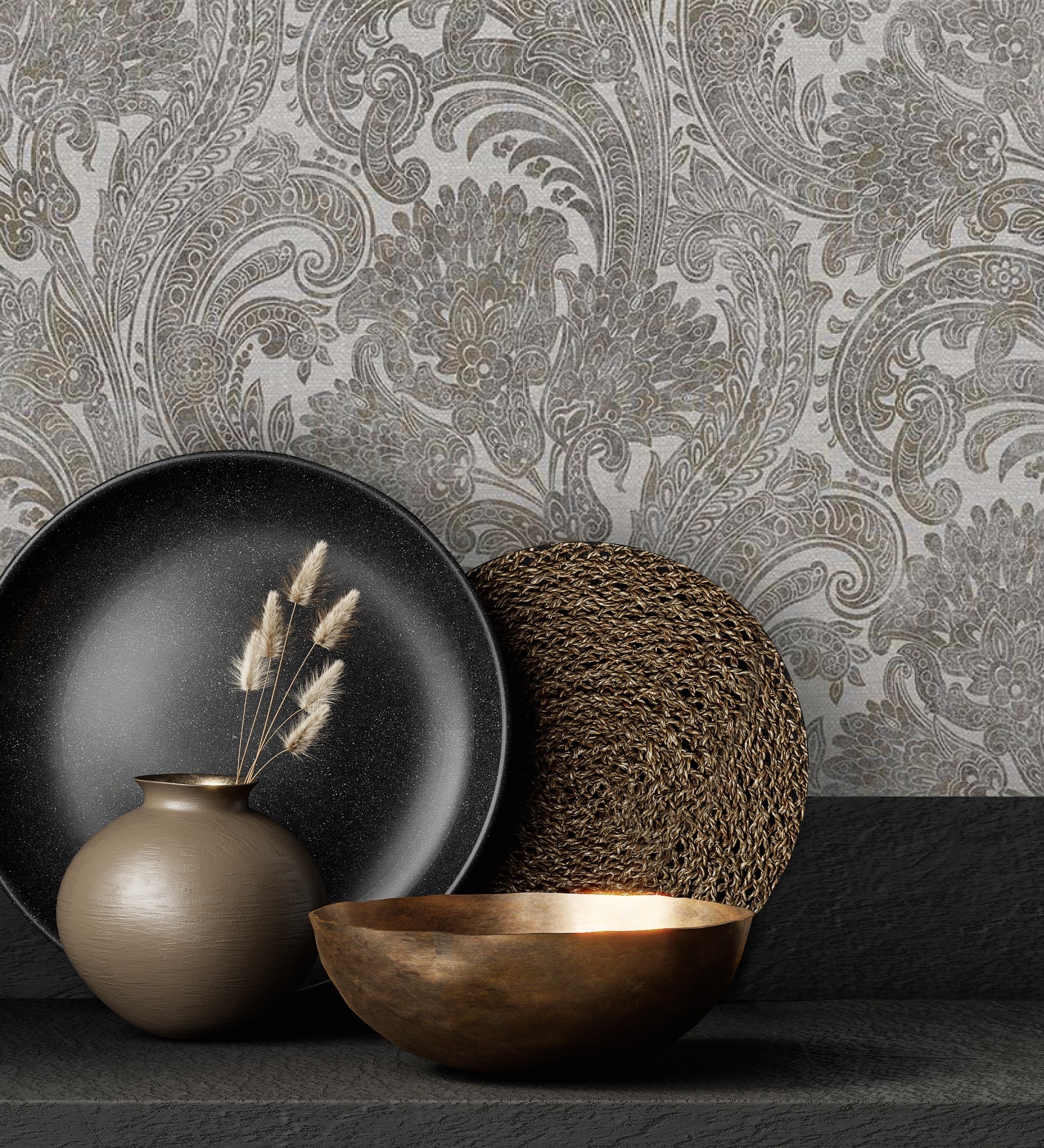 Papel pintado gaulan cachemir floral hindú con relieve textura de 10.6m²