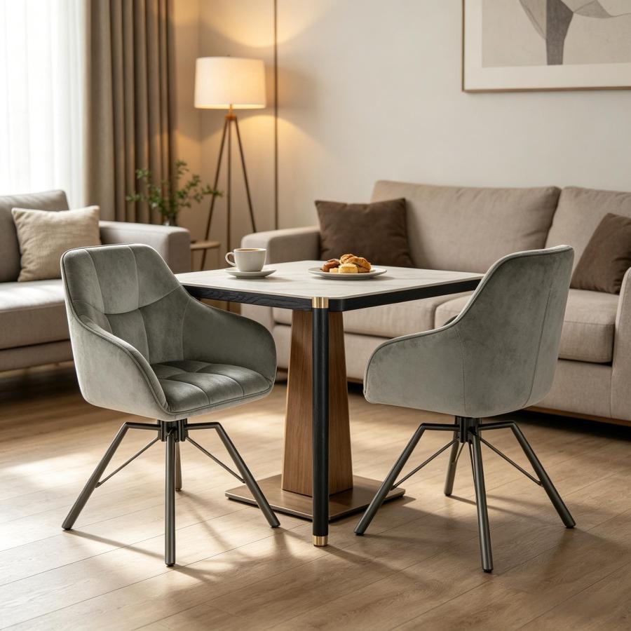 Silla comedor giratoria terciopelo gris oscuro reposabrazos set 2