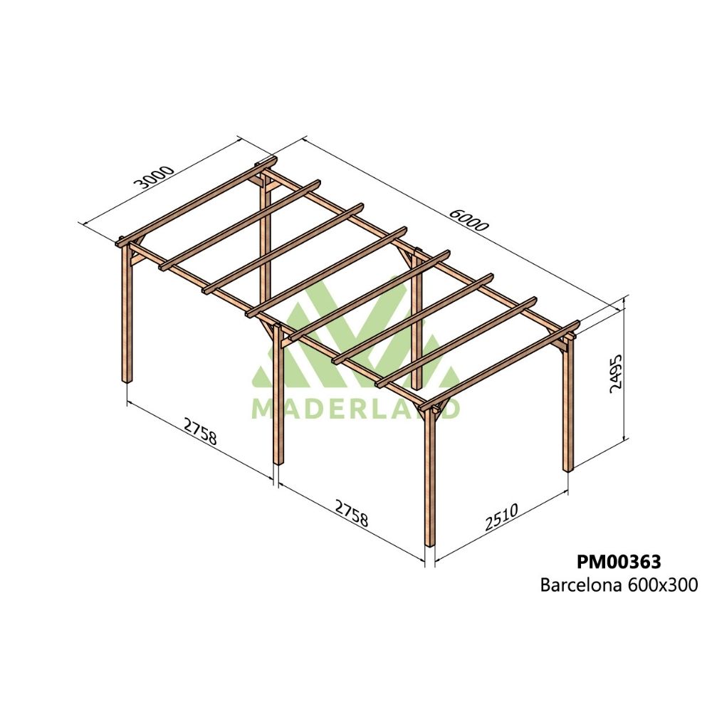 Pérgola de madera maciza - barcelona 600x300cm (maderland)