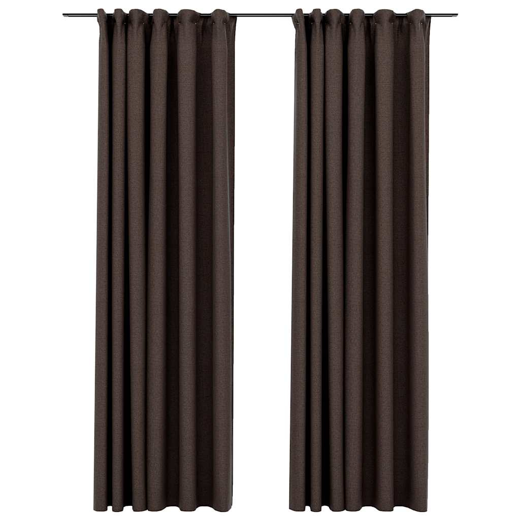 vidaXL cortinas opacas ganchos look de lino 2 pzs gris taupe140x245cm