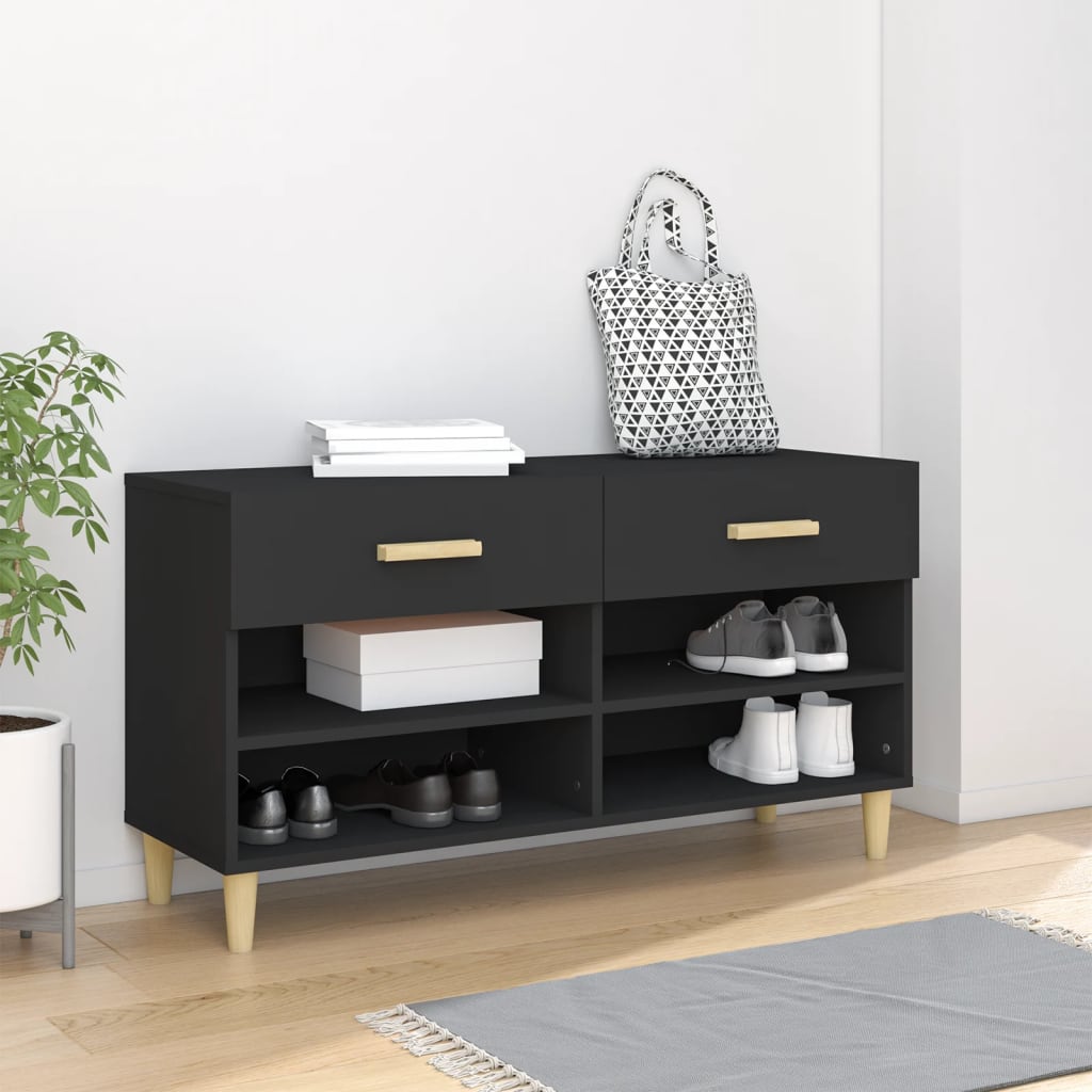 Mueble zapatero de madera contrachapada negro 102x35x55 cm esxt5389