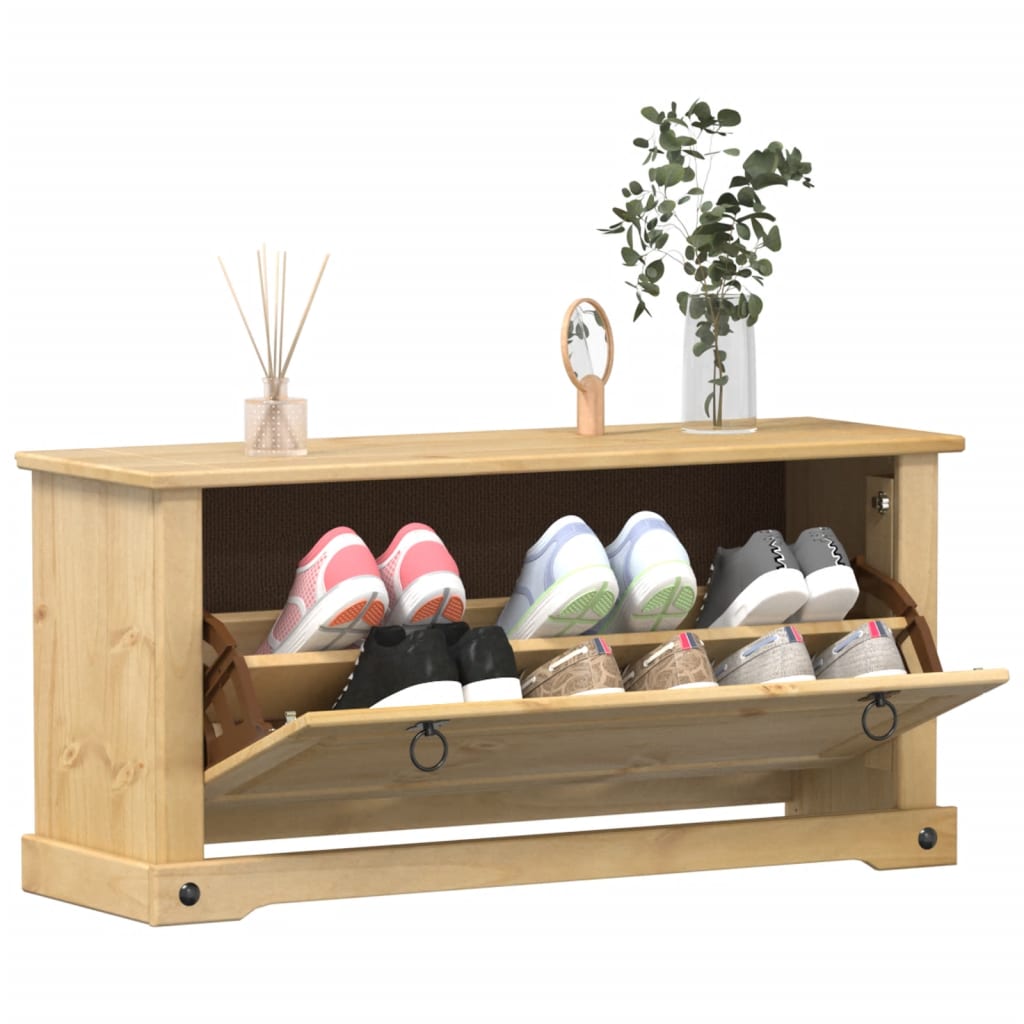 Mueble zapatero corona madera maciza de pino 99x32x47 cm