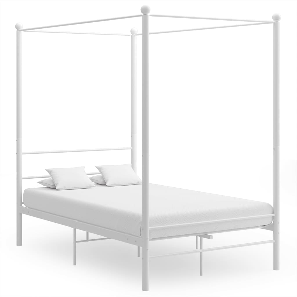 Cama con dosel - 140x200 cm metal blanco