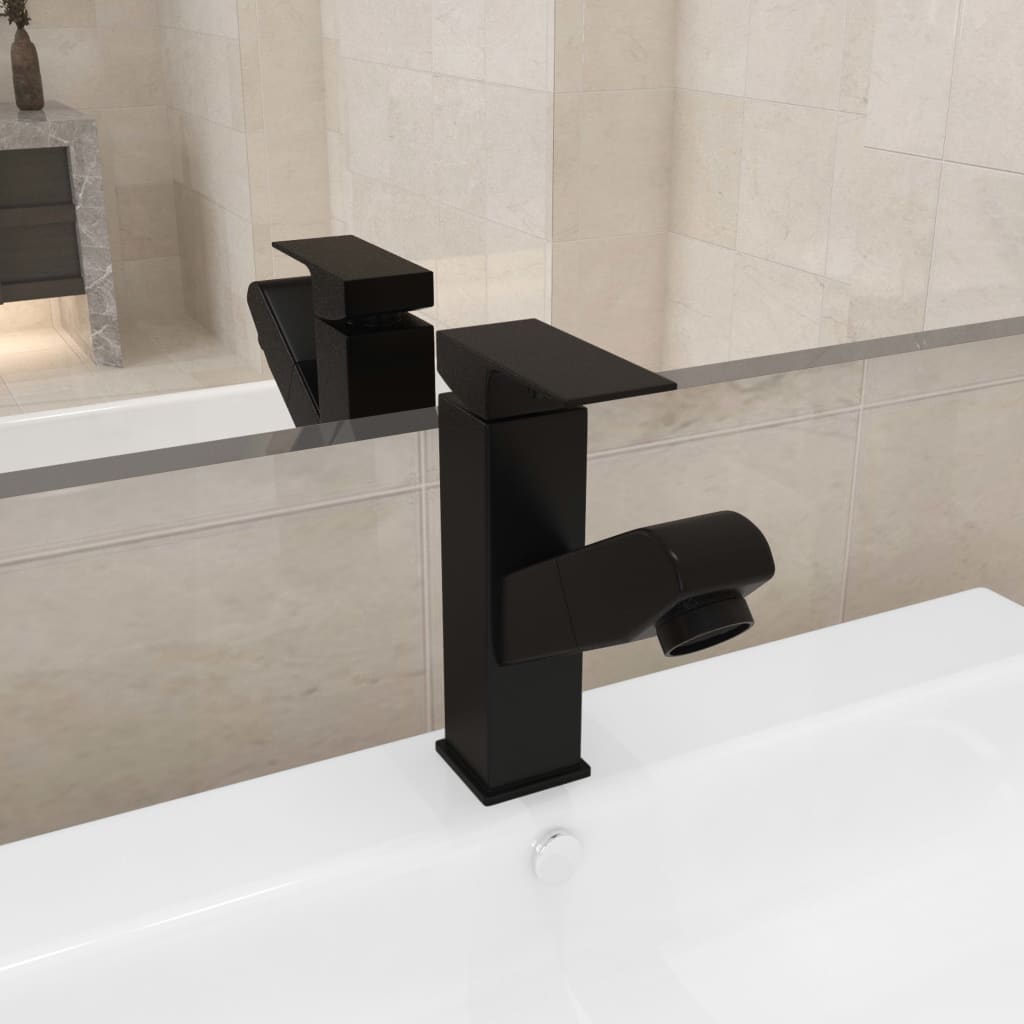 Grifo de lavabo de baño con función extraíble negro 157x172 mm es8350
