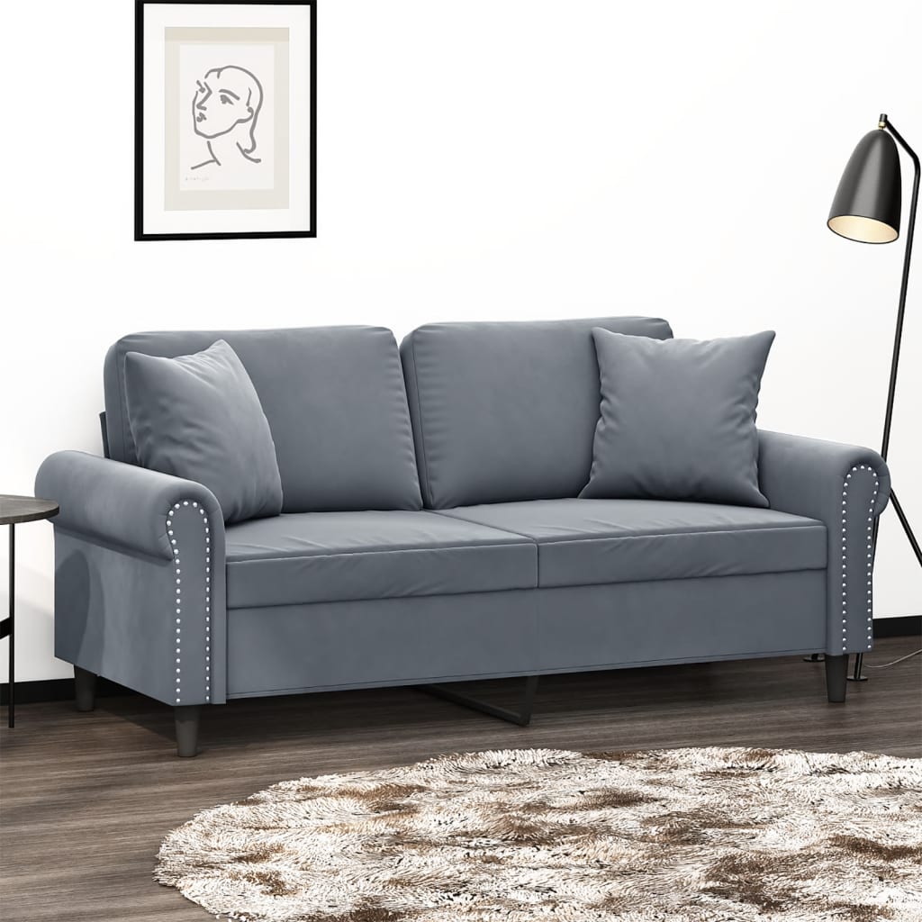 Sofá de 2 plazas con cojines terciopelo gris oscuro 140 cm es1525