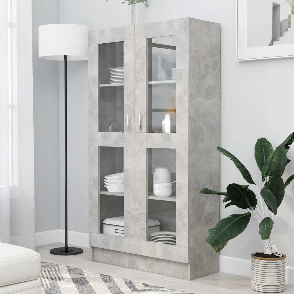 Vitrina de madera contrachapada gris hormigón 82,5x30,5x150cm oif577280