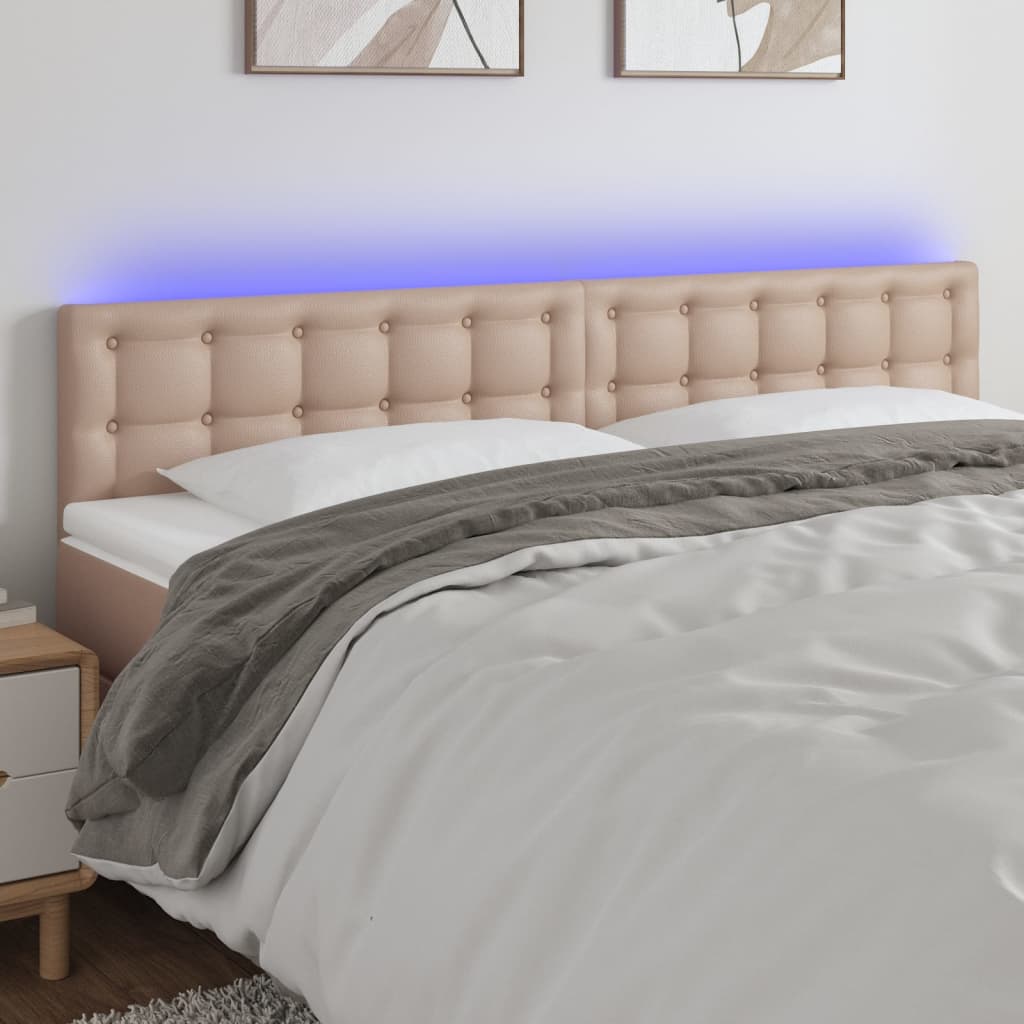 Cabecero con LED cuero sintético color capuchino 200x5x78/88 cm