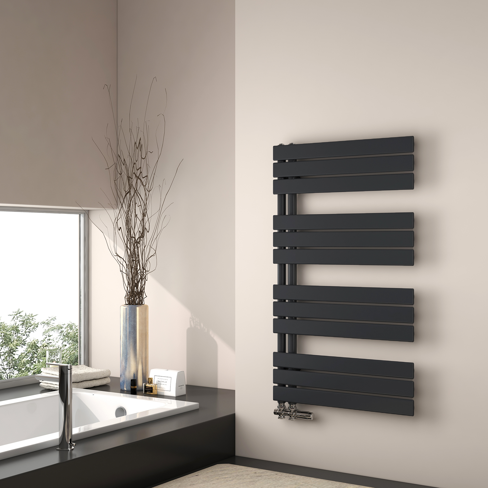 Emke radiador toallero agua caliente 104x60cm, panel negro mate, vertical