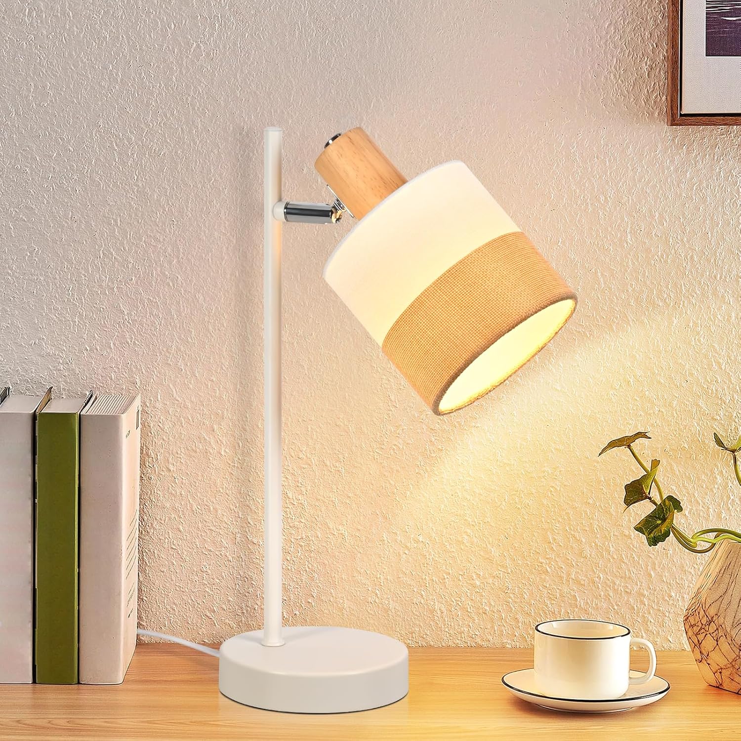 Nettlife lámpara noche vintage madera e14 rústica giratoria dormitorio
