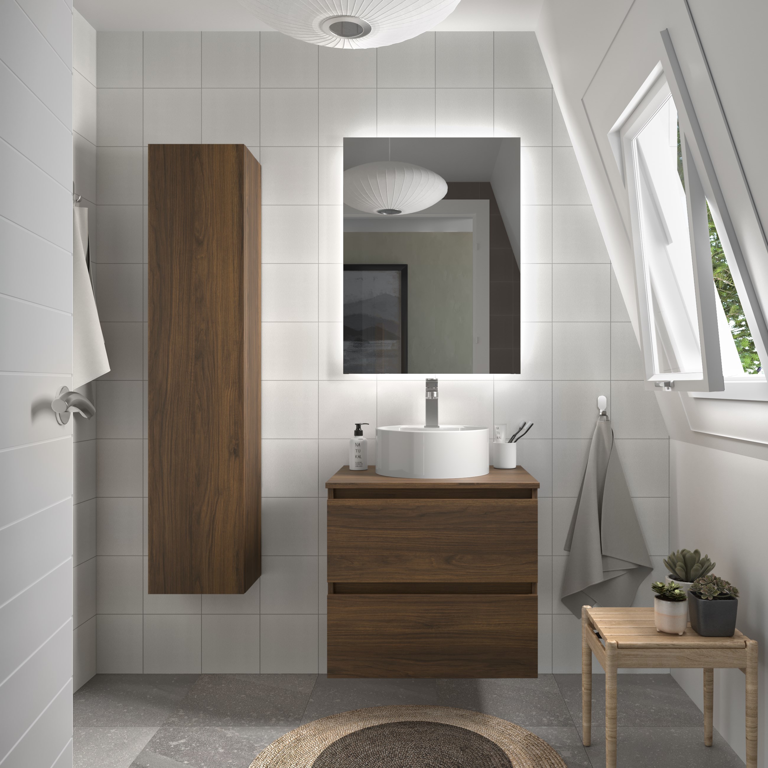 Mueble baño bequia 60cm + encimera + lavabo | nogal|60x45x56