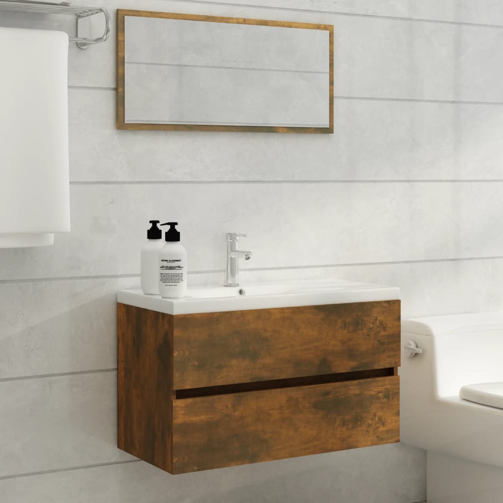 Set de muebles baño 2 pzas madera contrachapada roble ahumado(sin lavabo)