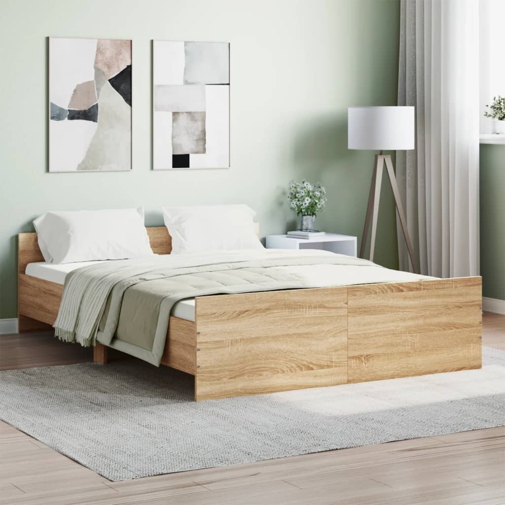 Cama con cabecero piecero roble sonoma 140x190 cm