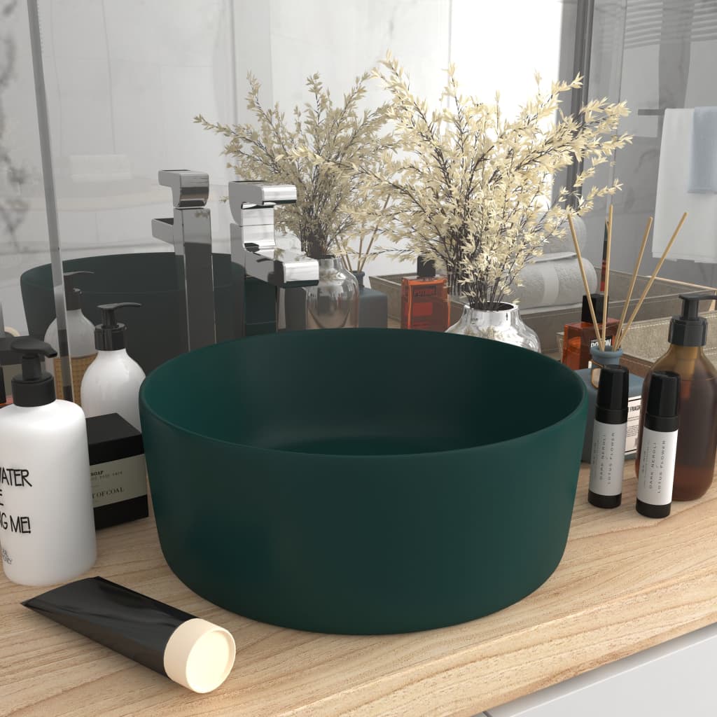 Lavabo de lujo redondo cerámica verde oscuro mate 40x15 cm es8148
