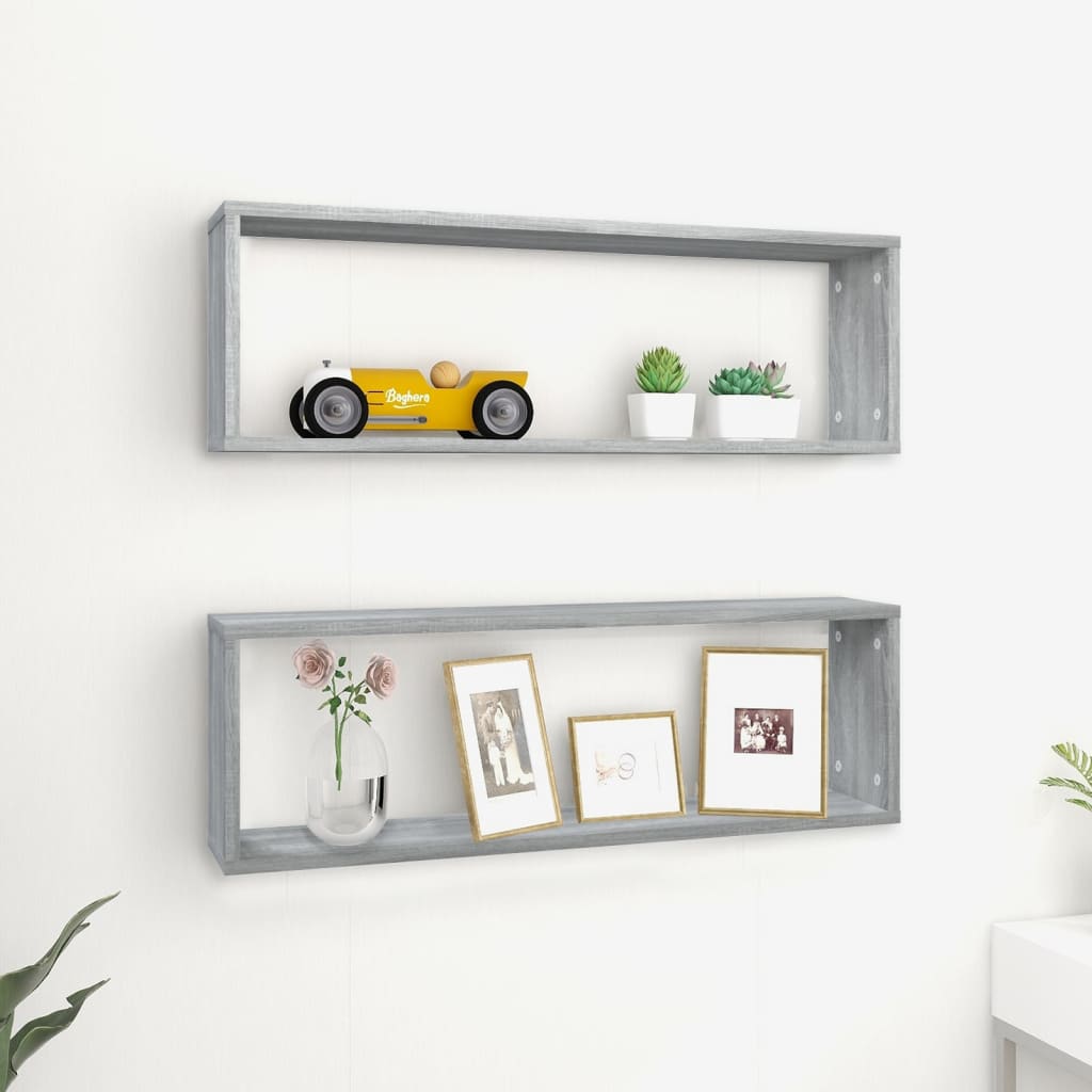 Estante cúbico de pared 2 uds madera gris sonoma 80x15x26,5cm