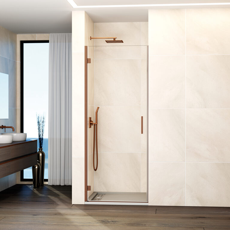 Mampara glass 73,2-75,2cm - bisagra perfil - cierre imán a pared - cobre