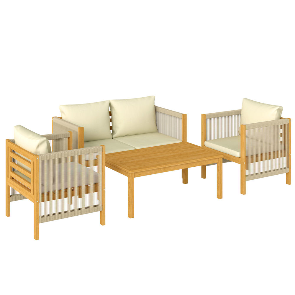 Conjunto de jardín 120x60x64 cm madera de acacia, cuerda de pp color beige