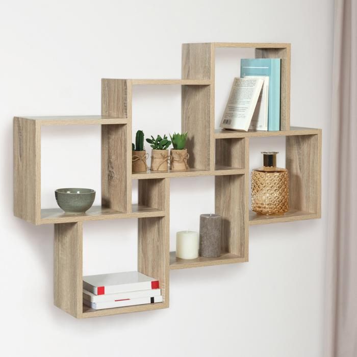 Estante de pared de doble posición de haya - 98 cm