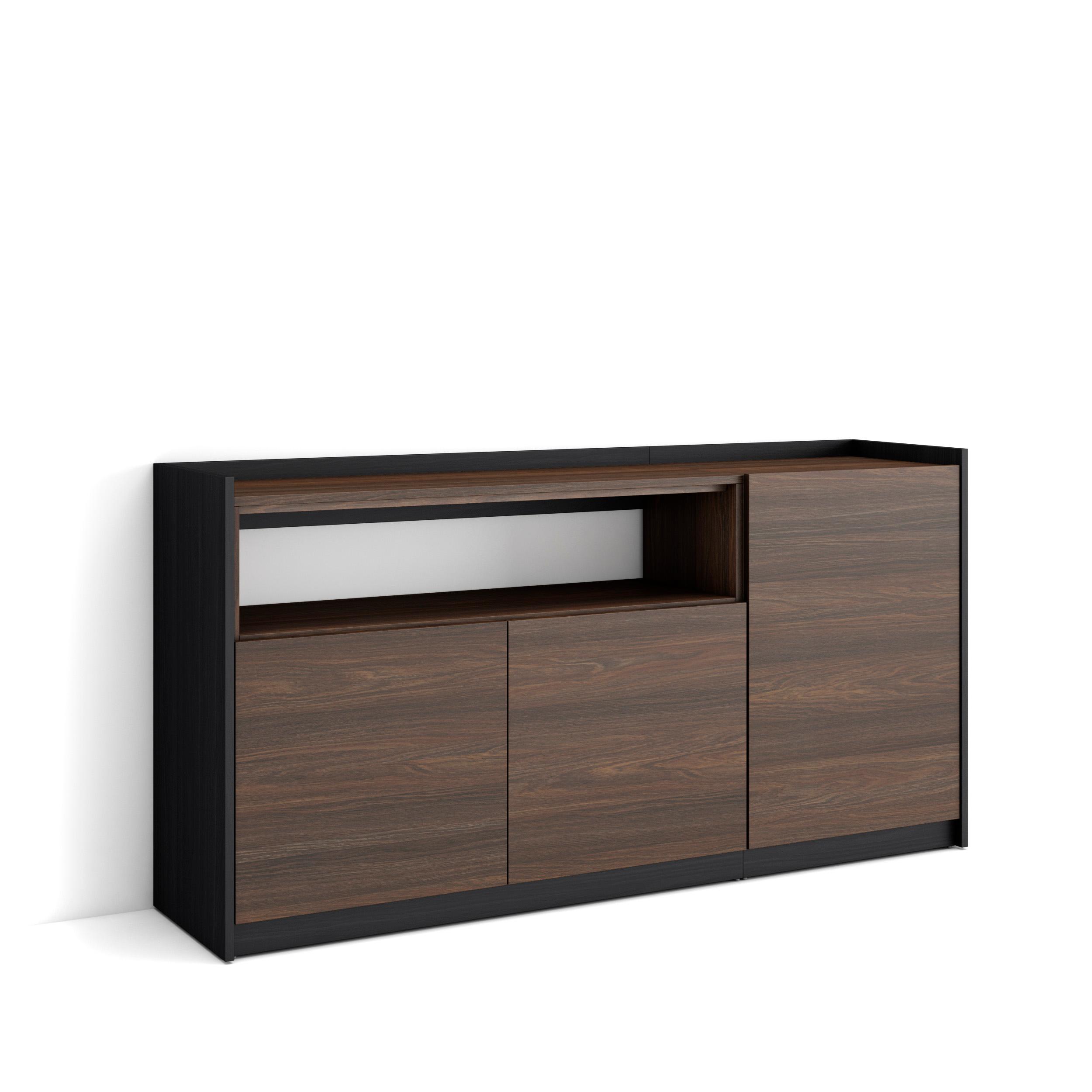 Aparador para salón, 156x37x80cm, roble oscuro y negro rf4288