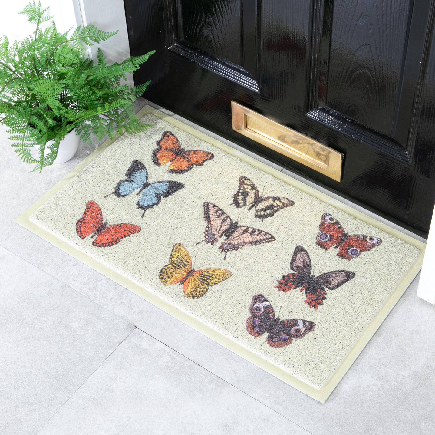 Felpudo para exterior con diseño de mariposas (70 x 40 cm)