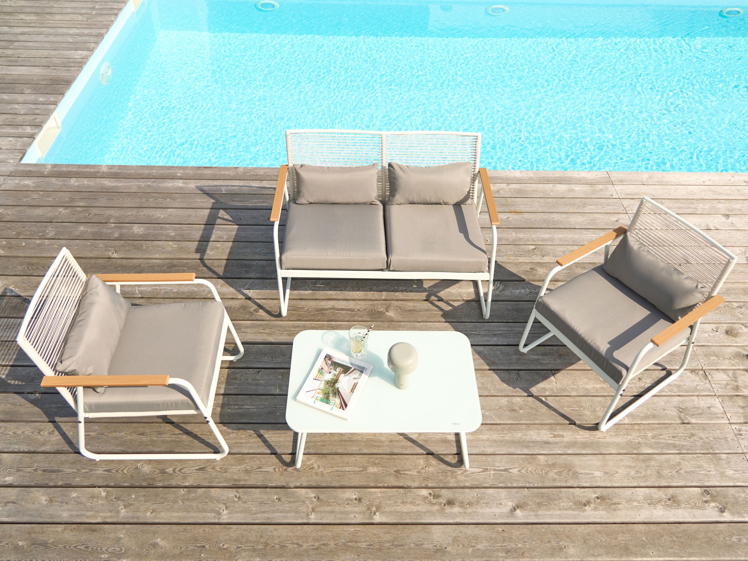 Conjunto de jardín con mesa 4 plazas pomonte metal blanco