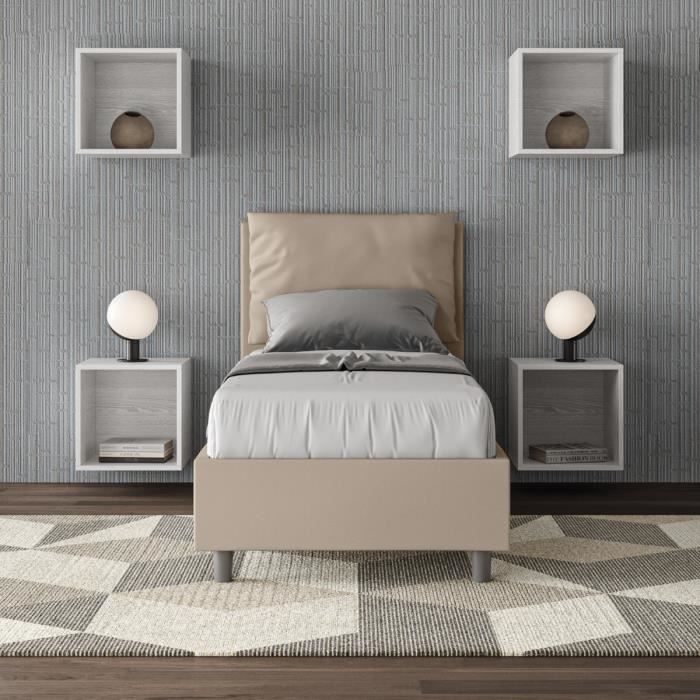 Conjunto cama individual 80x210 - gris/blanco - 2 mesitas