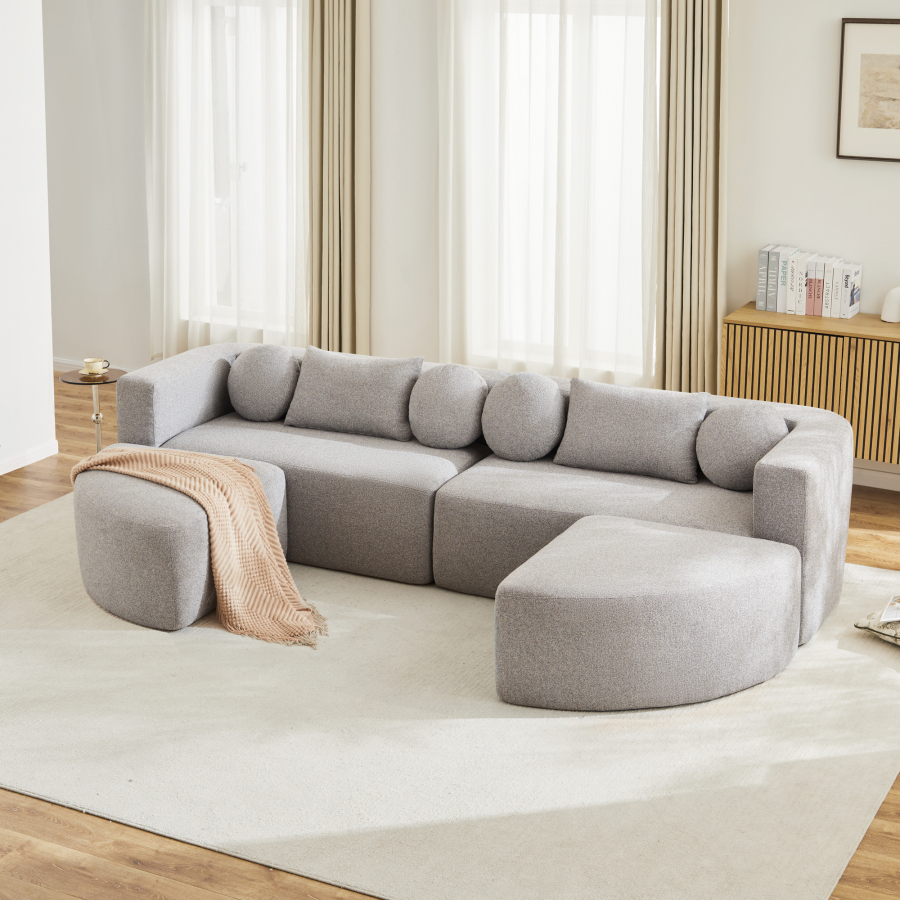 Sofá modular sofá cama chenilla gris 4 plazas sin montaje