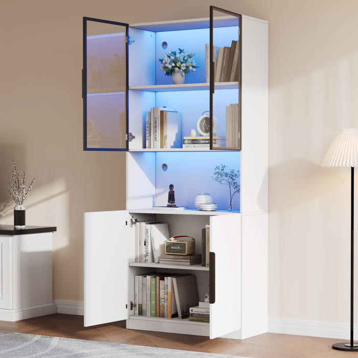 Vitrina con puertas de cristal y luz LED blanca 200x80x30cm