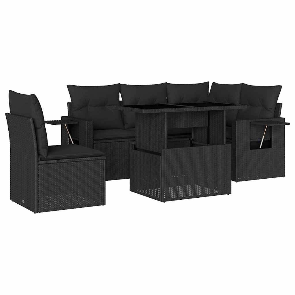vidaXL set de sofás de jardín 6 piezas y cojines ratán sintético negro