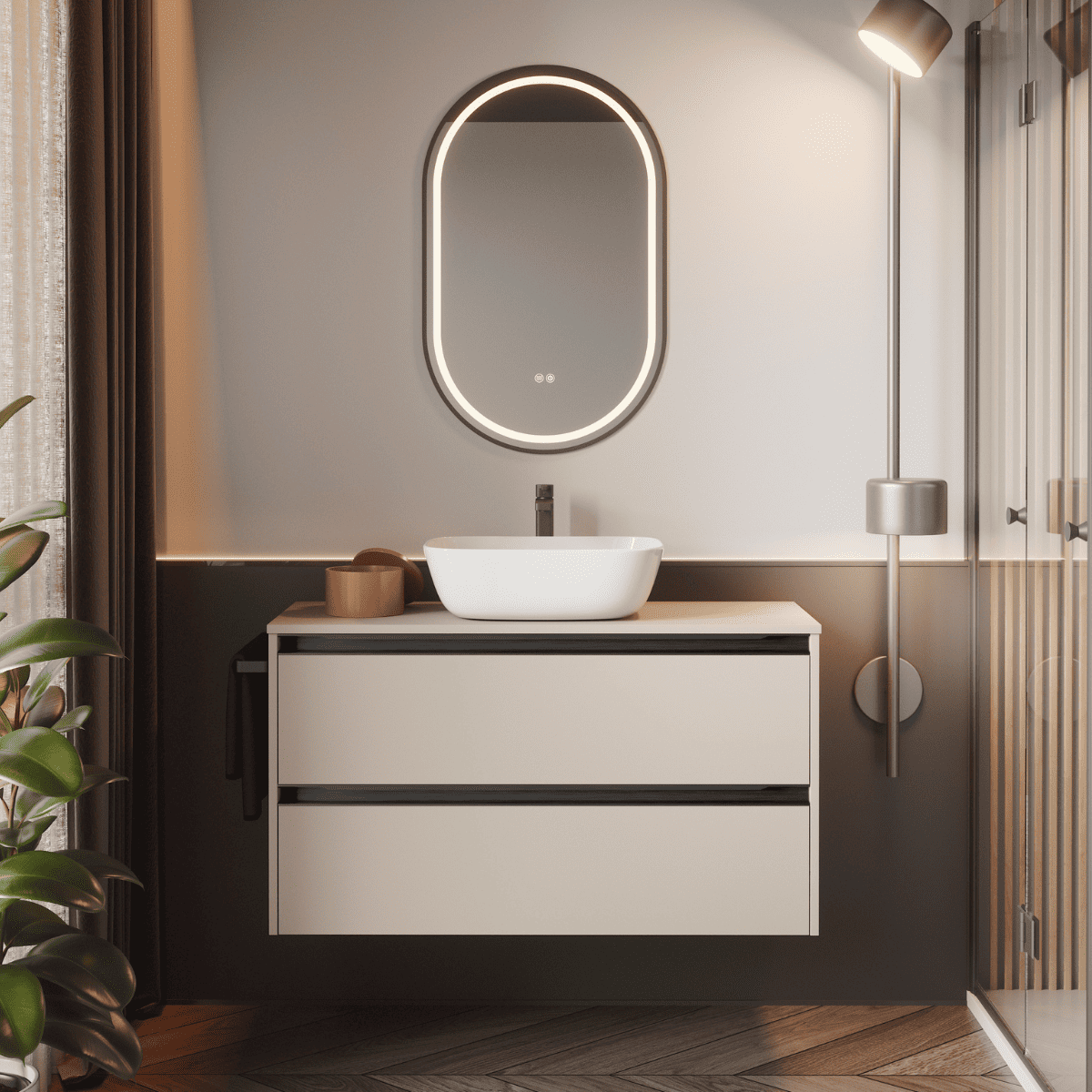Mueble de baño susp. | lavabo |2 cajones | 100 cm moka tir. Negro