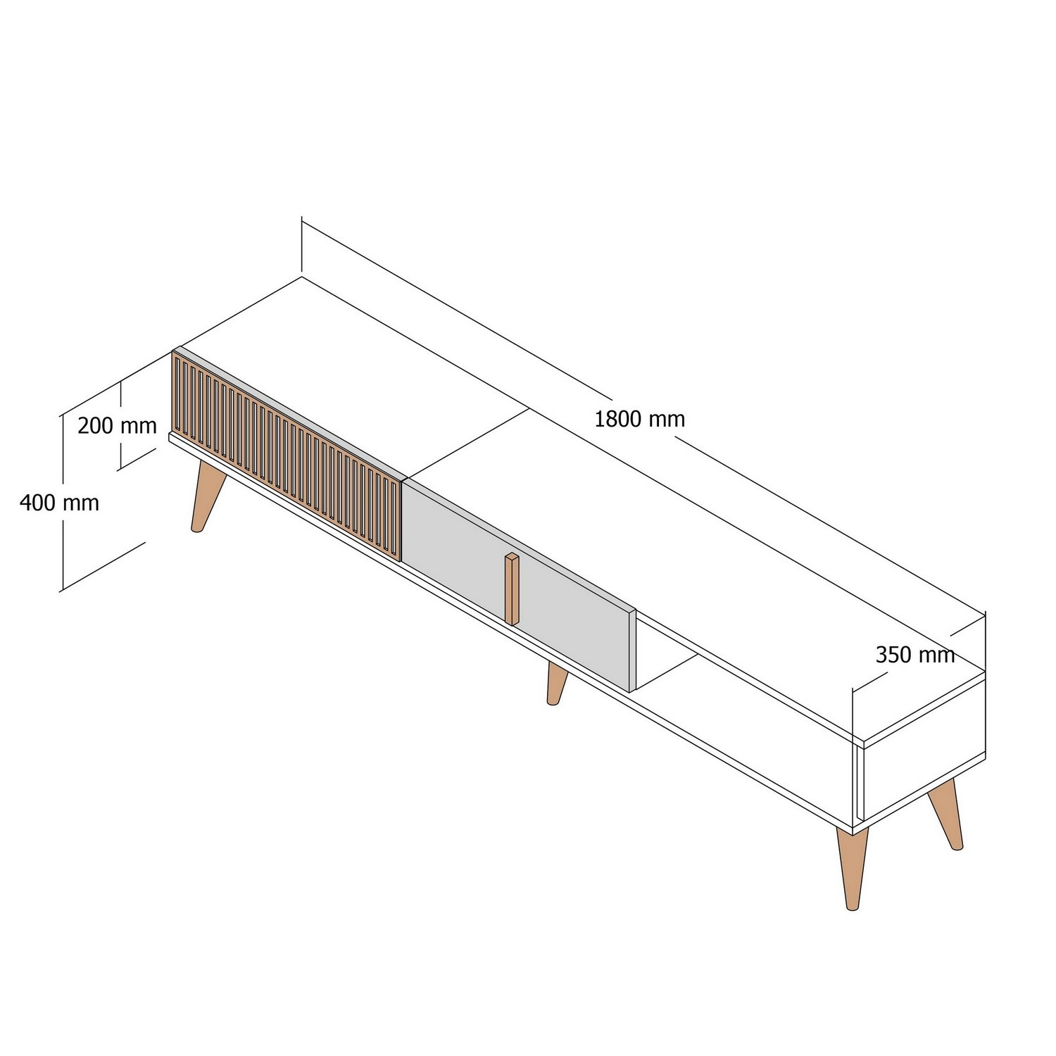 Mueble para la tele de madera <<milan>> - 180 x 35 x 40 cm - nogal, blanco