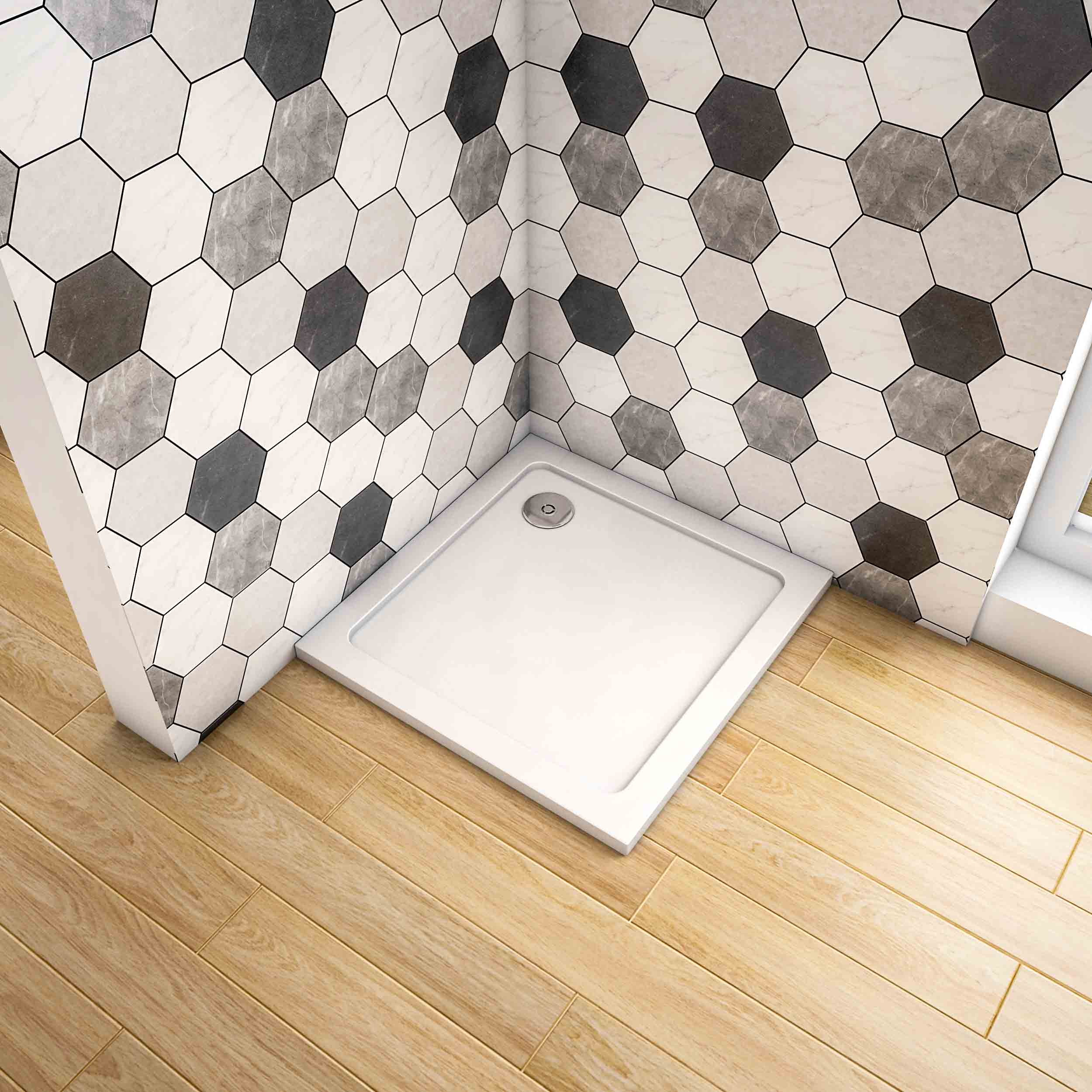 Aica plato de ducha cuadrado blanco 76x76x3cm+accesorios de desagüe