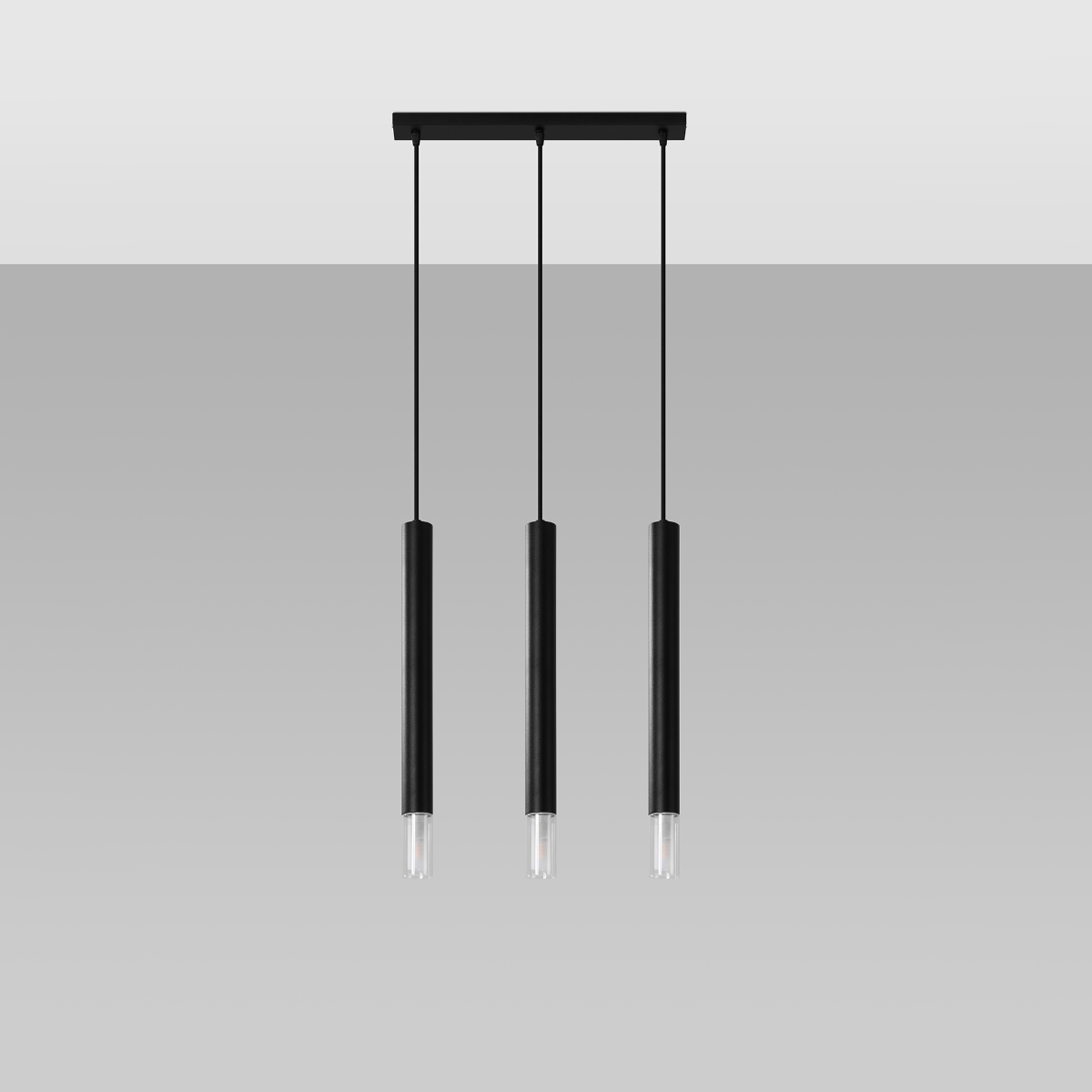 Lámpara coLGante wezyr 3 negro acero/vidrio 45x120x6cm