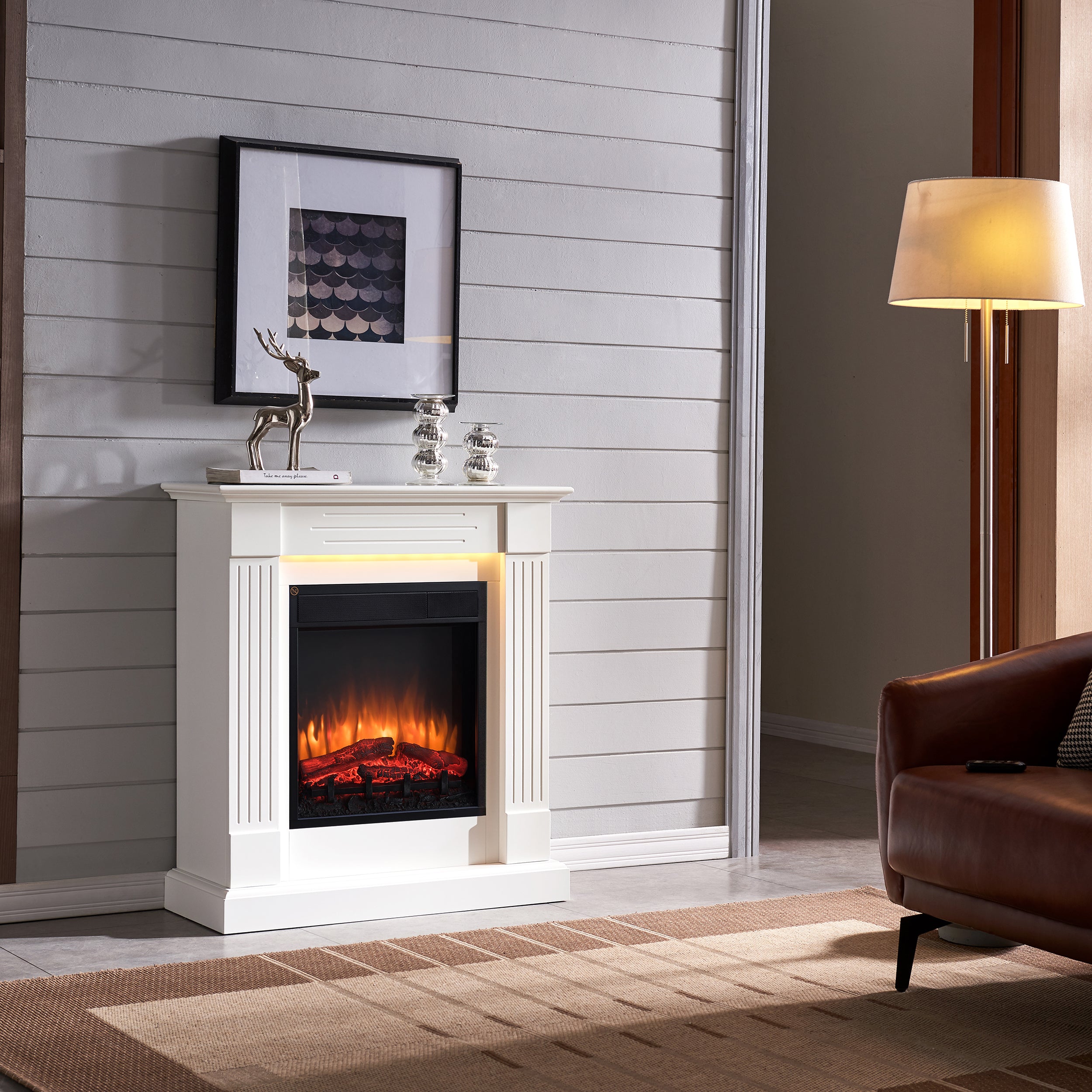 Chimenea eléctrica BALDERIA Ladina - chimenea de pie - blanca