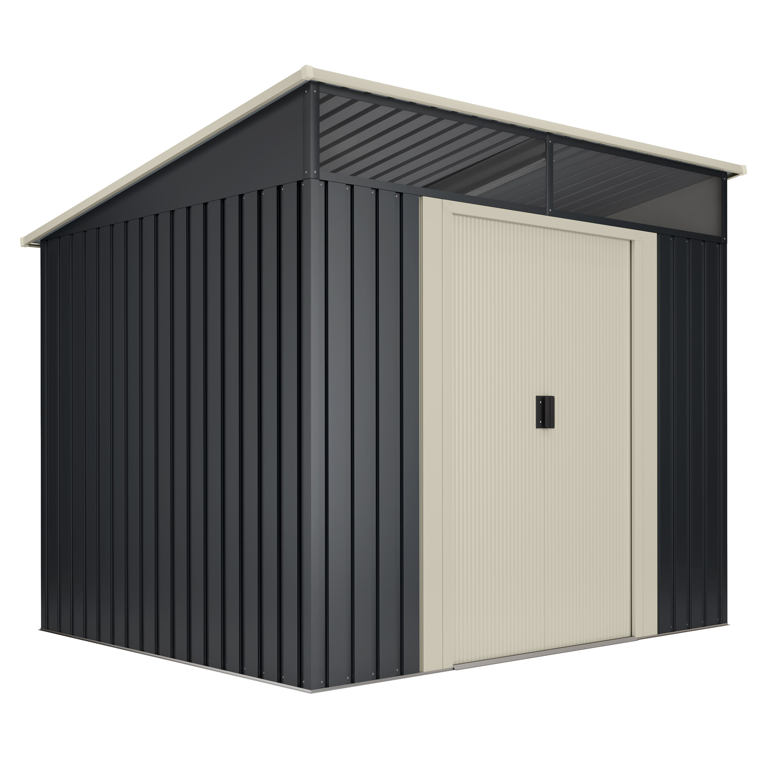 Caseta metálica de jardín 4,6m2 Wasabi – tragaluz - puerta corredera - gris