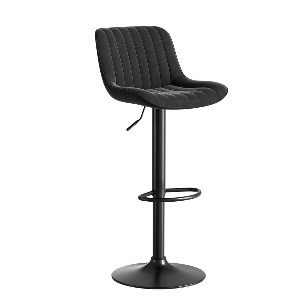 Taburete de bar terciopelo negro giratorio ajustable respaldo ergonómico