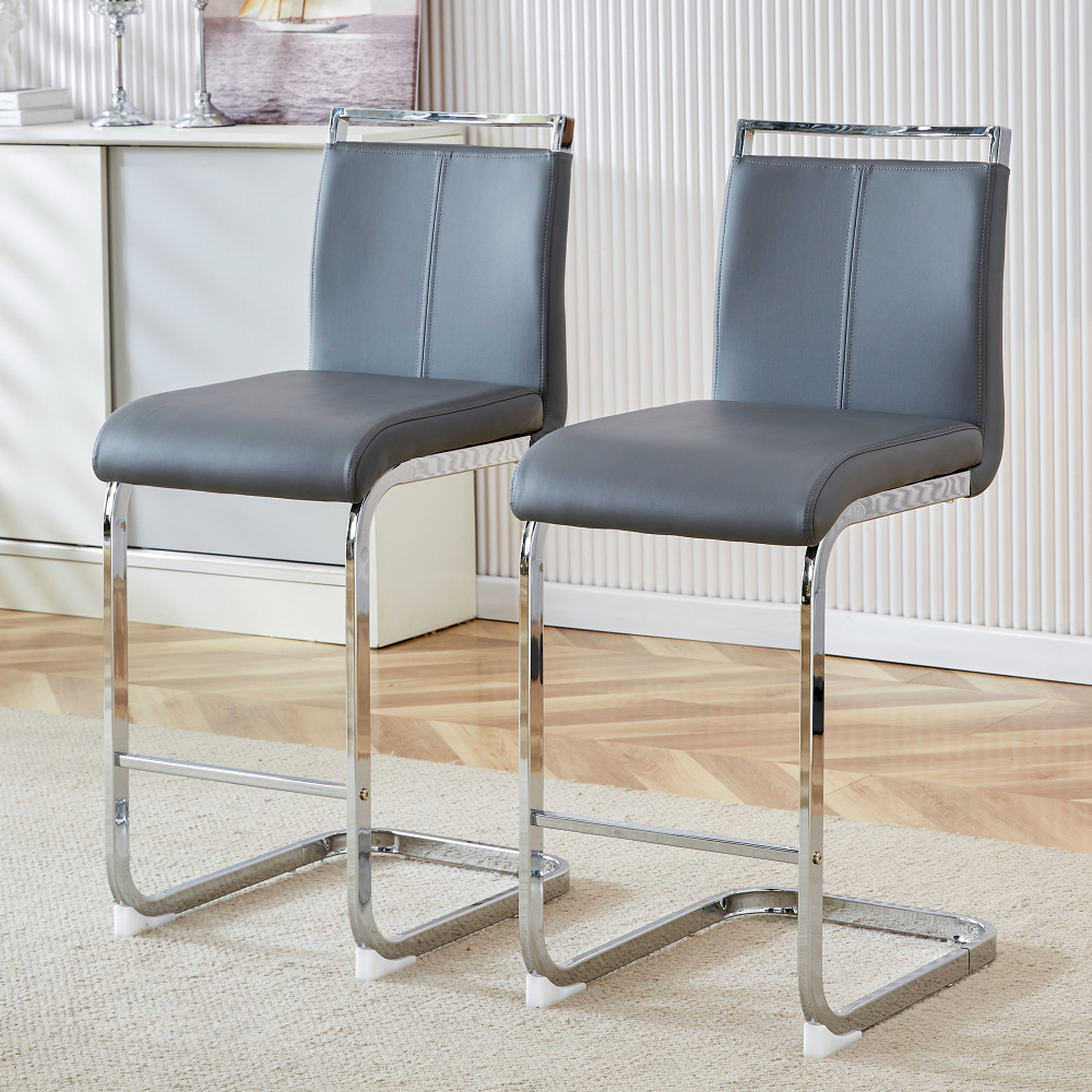 Taburete de bar pu gris oscuro patas metálicas set 2 cocina/terraza