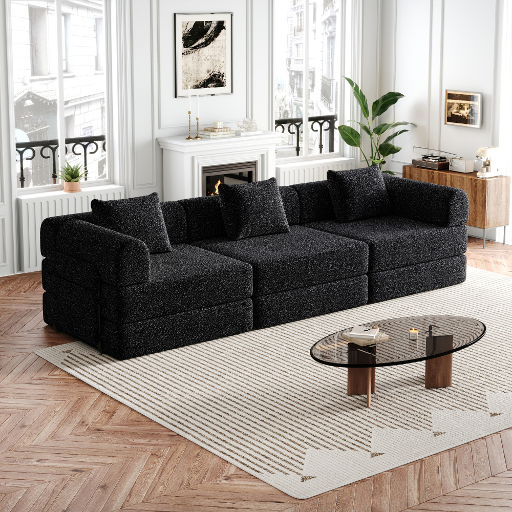 Sofá cama individual chenilla negro 1 plaza con almacenaje reposabrazos
