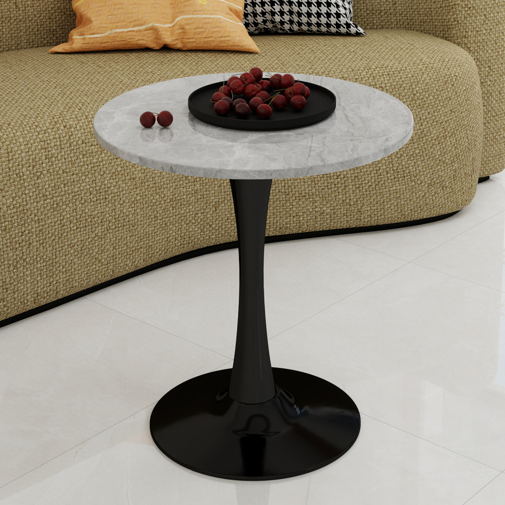 Mesa auxiliar redonda para salón comedor mármol artificial negro y gris